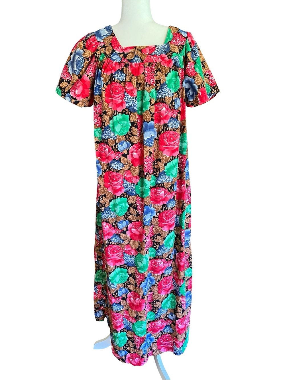 Vintage Montgomery Ward Floral Muumuu Maxi House Dress‎ 100% Cotton Aloha Sz S